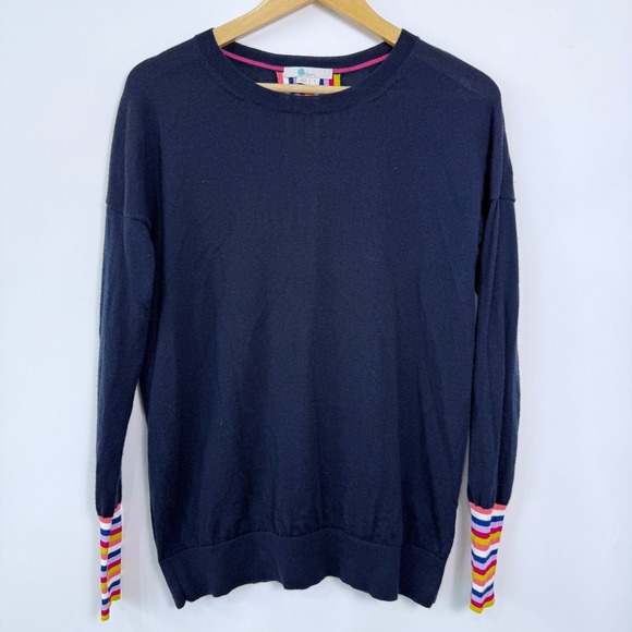 Boden Cassandra Wool Sweater Size S Navy Blue Rainbow Stripe‎ Lightweight - Picture 1 of 7
